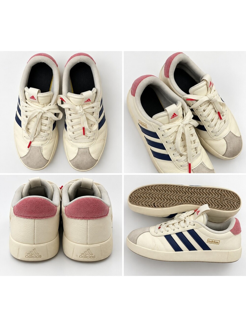 Adidas Classic Sneakers with Navy Stripes and Red Accents Size 7